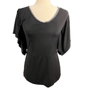3/$27 Style & Co Blouse w/Batwing Sleeves, Scoop Neck w/Chain in Black, Small